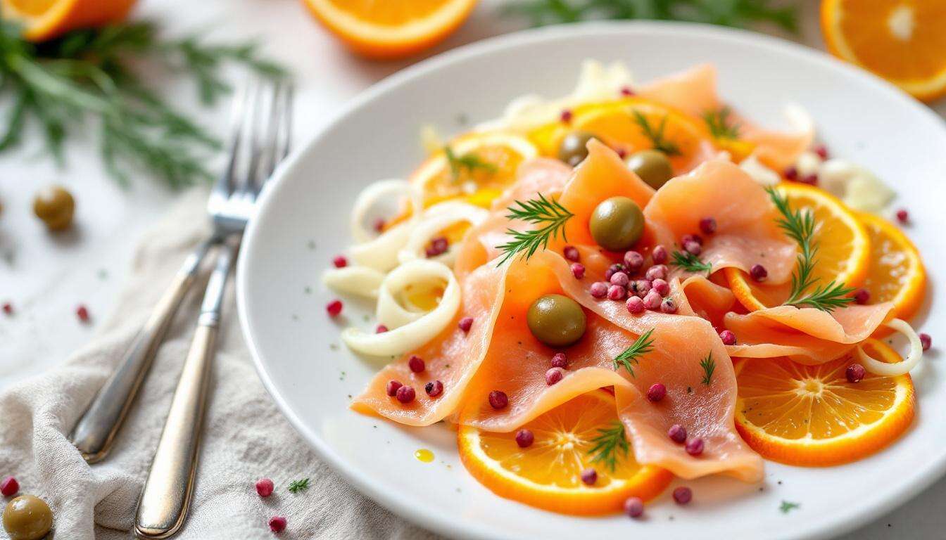 Insalata finocchi arance salmone, l'antipasto veloce e scenografico